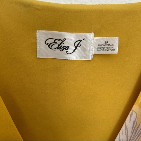 Eliza J Wrap Midi Dress Floral Puff Sleeve Fall Yellow Red Blue Size 2P Petite - Picture 5 of 14